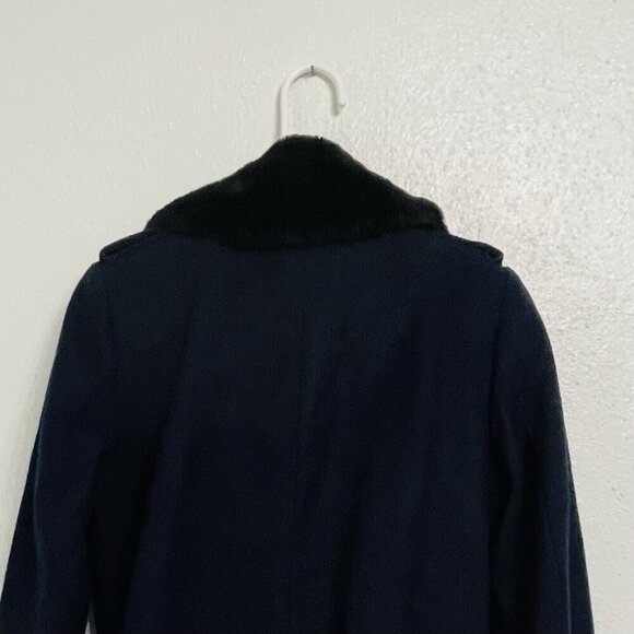 H & M Wool Blend Coat Size 6 Navy Side Zip Pockets Off-set Front Zipper (U5) - Picture 6 of 6